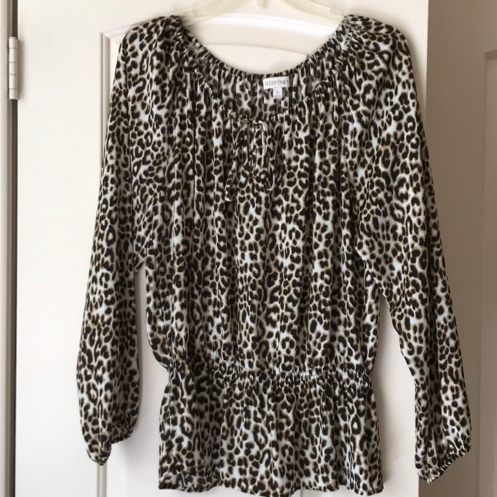 Ellen Tracy Cheetah Print Top Blouse - Size Large